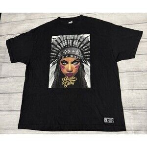 Hustle Gang Tribal Indian Graphic T Shirt Mens 2XL Black Quality Trap Uniform